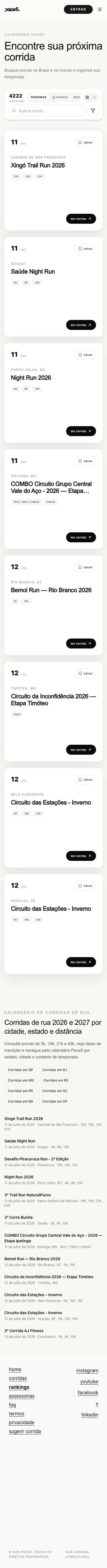 Catálogo de corridas do Pace5