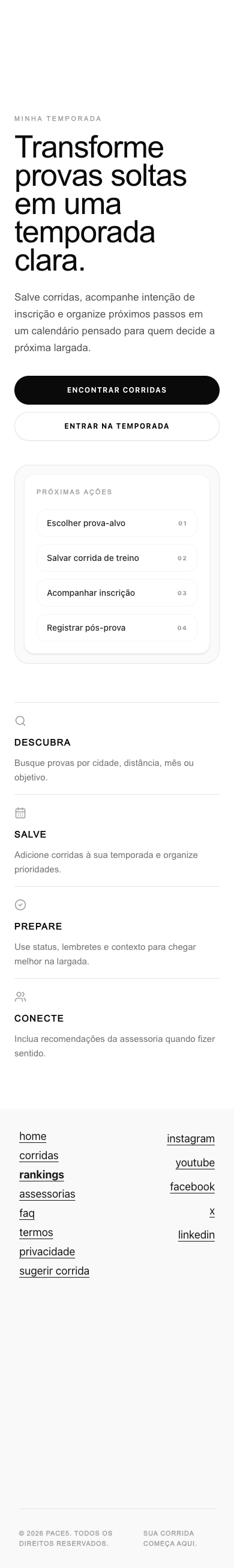 Minha Temporada com status e metas